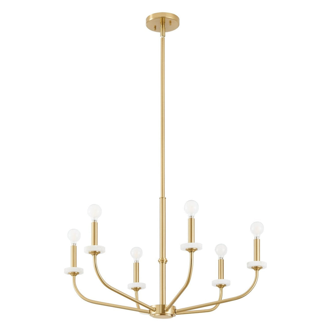 Leah Six Light Chandelier in Brushed Gold, White Thesis Canada