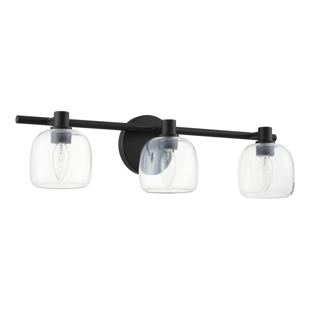 Valentina Three Light Vanity in Matte Black, Clear Thesis Canada