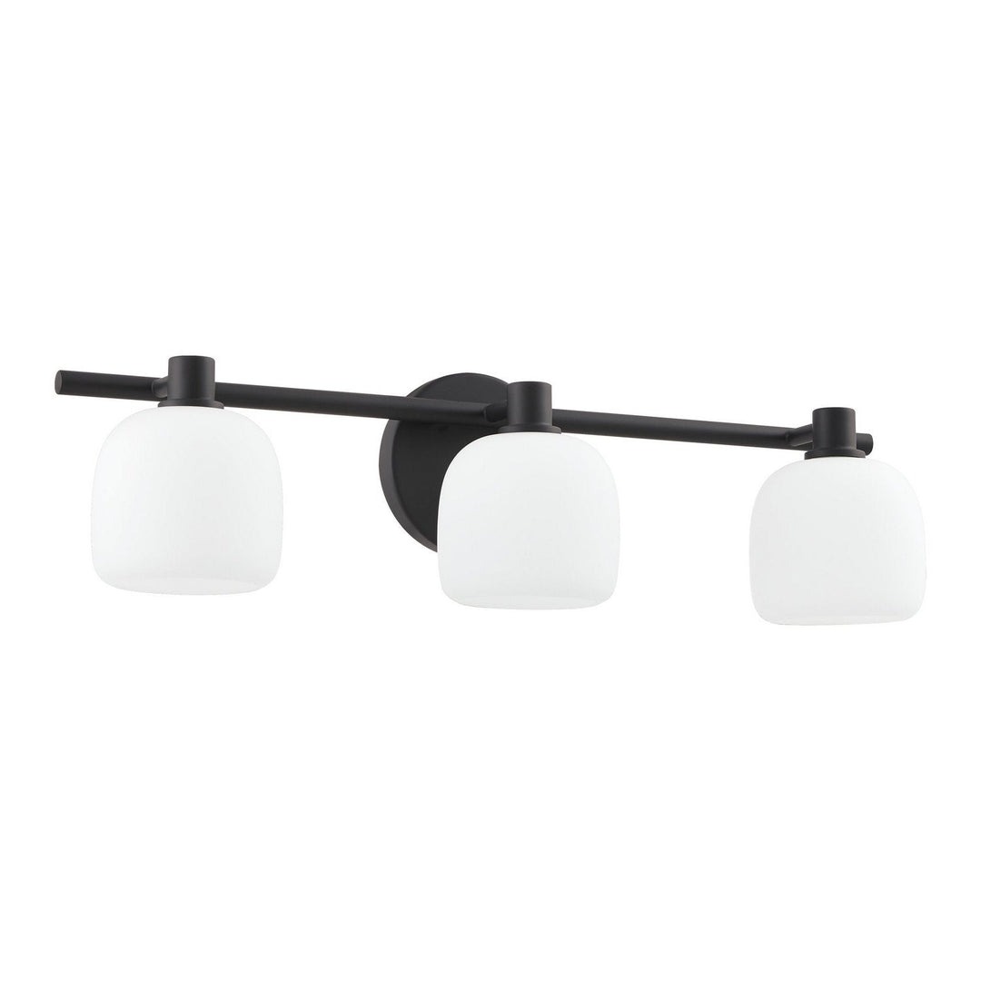 Valentina Three Light Vanity in Matte Black, Etched Opal Thesis Canada