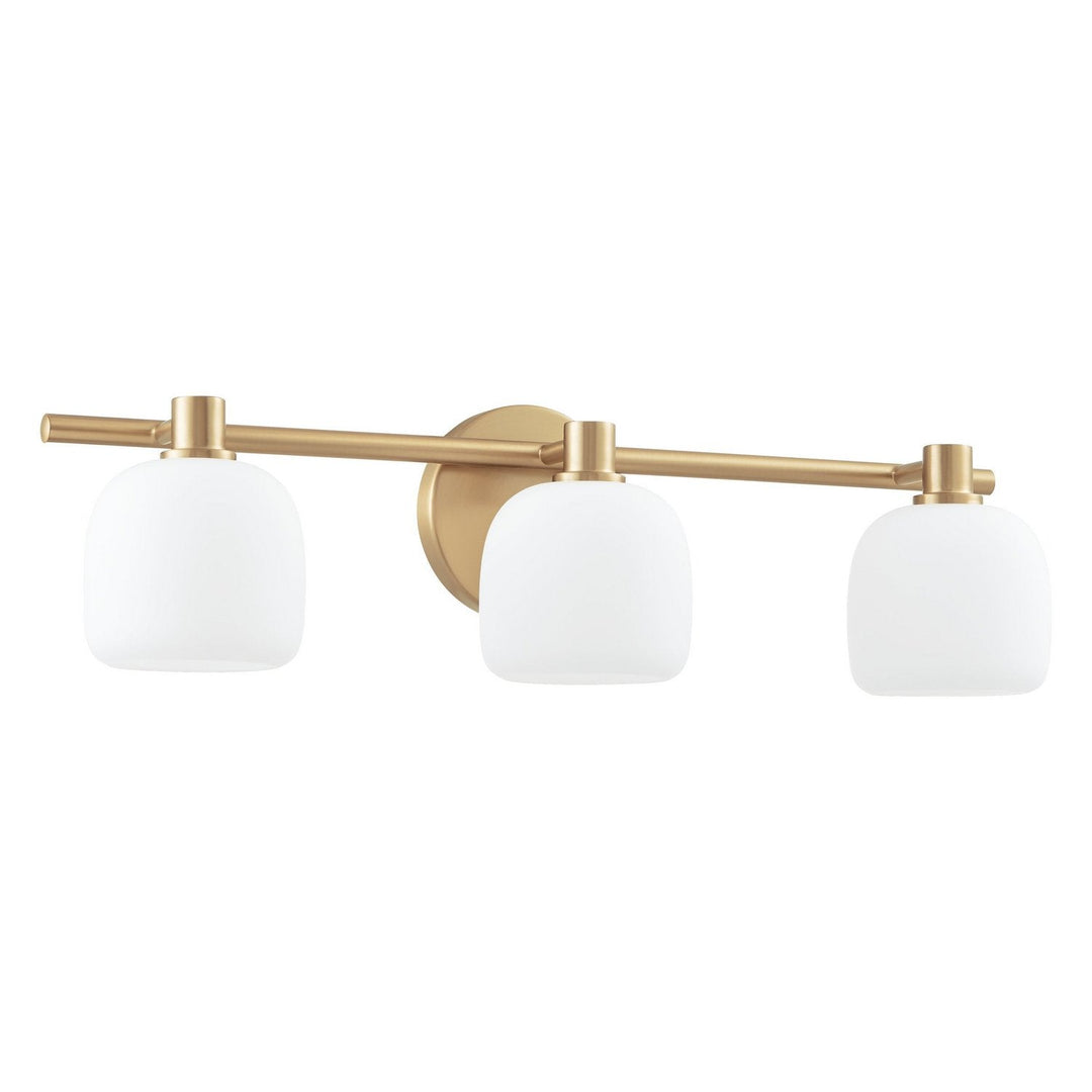 Valentina Three Light Vanity in Champagne Gold, Etched Opal Thesis Canada