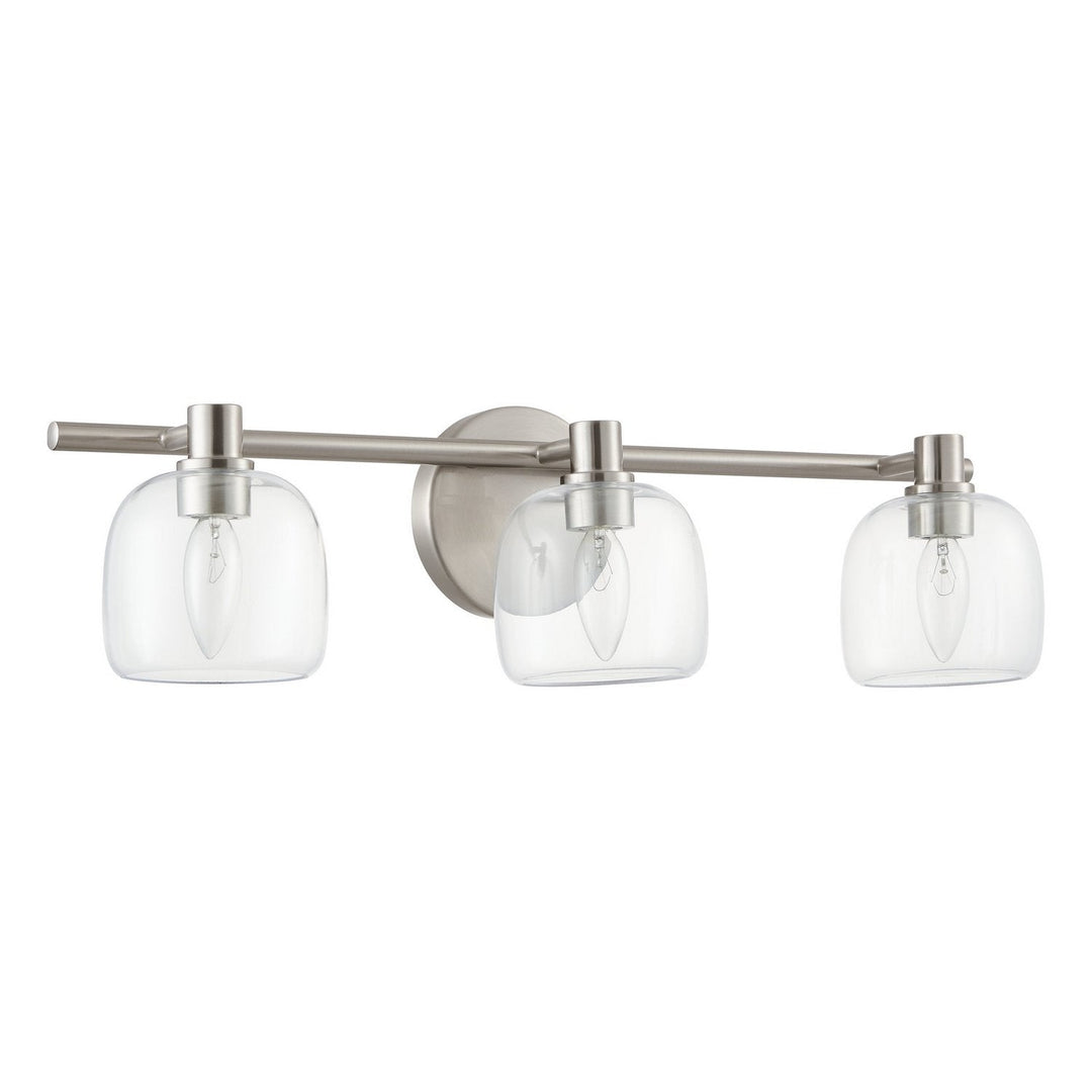 Valentina Three Light Vanity in Brushed Nickel, Clear Thesis Canada