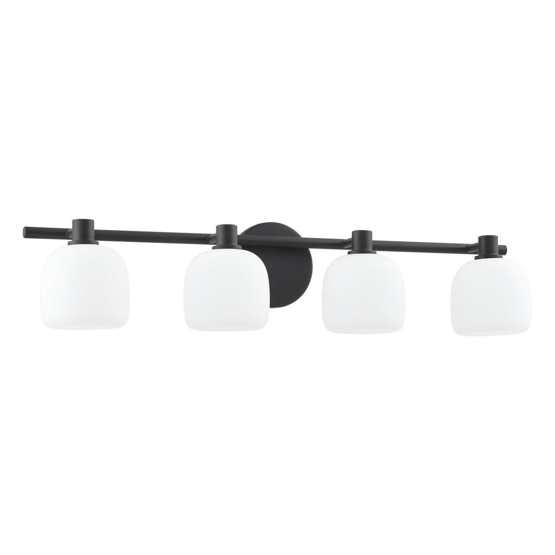 Valentina Four Light Vanity in Matte Black, Etched Opal Thesis Canada