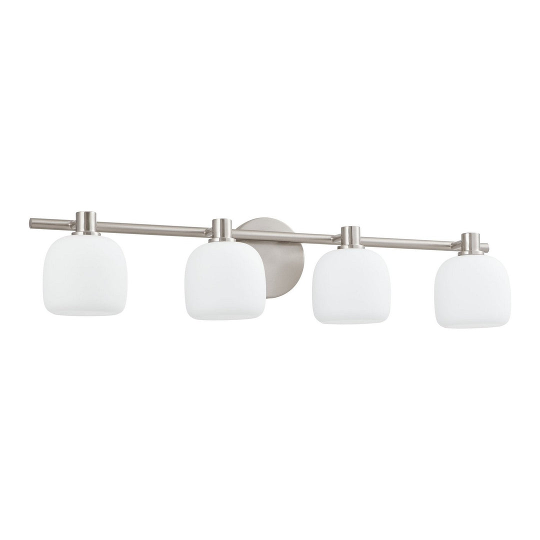 Valentina Four Light Vanity in Brushed Nickel, Etched Opal Thesis Canada