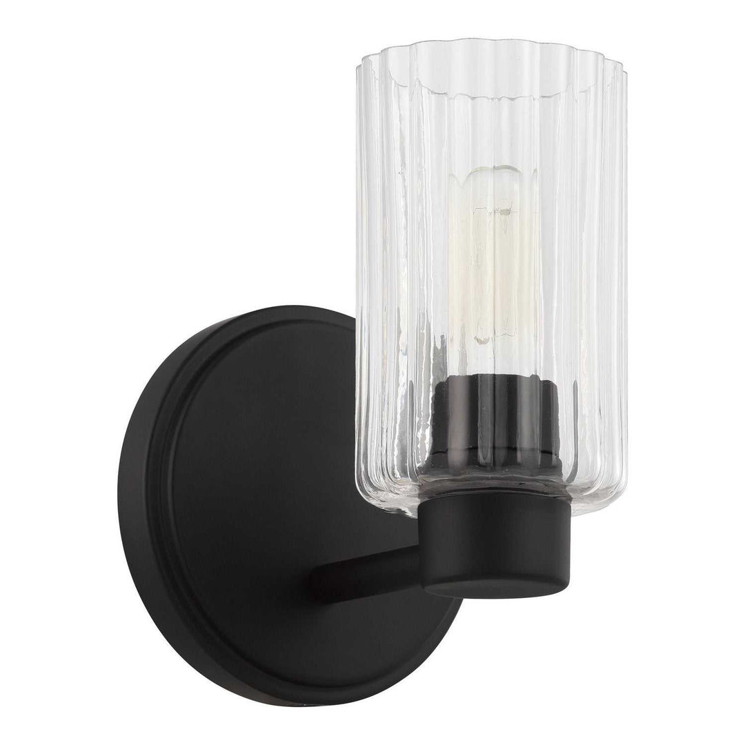 Bedminster One Light Wall Sconce in Matte Black, Clear Ribbed Thesis Canada
