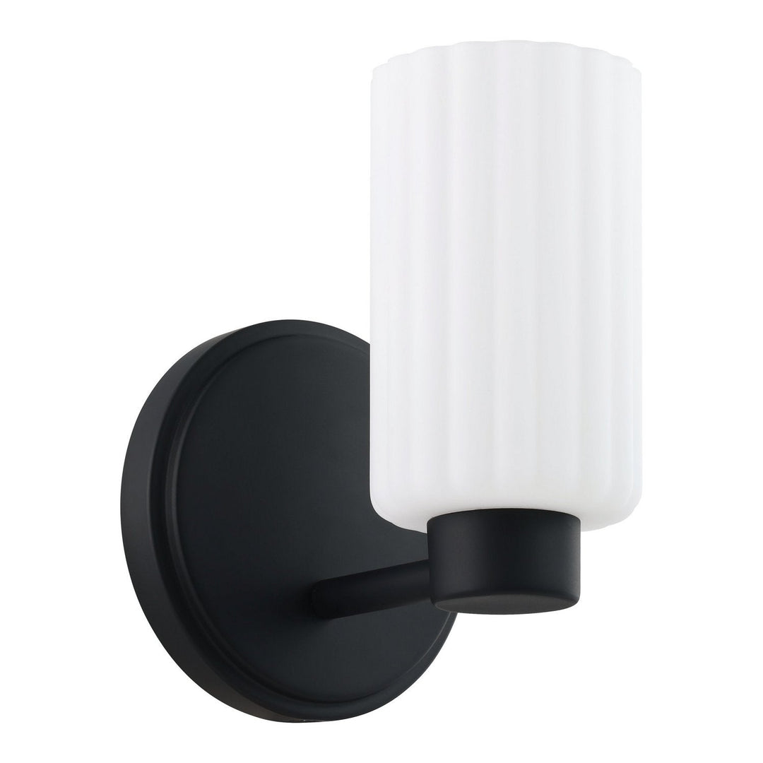 Bedminster One Light Wall Sconce in Matte Black, Opal Ribbed Thesis Canada