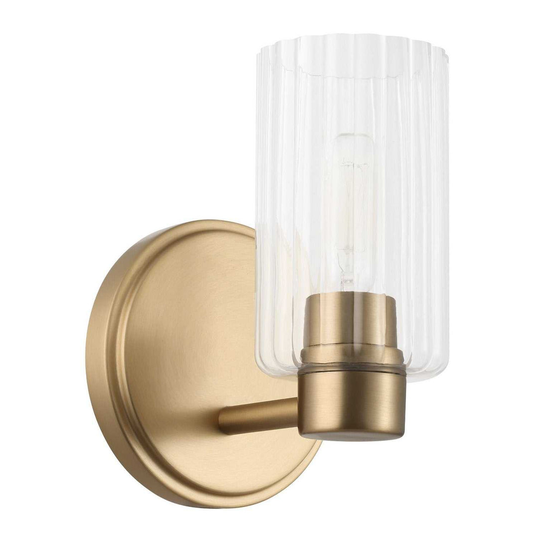 Bedminster One Light Wall Sconce in Champagne Gold, Clear Ribbed Thesis Canada