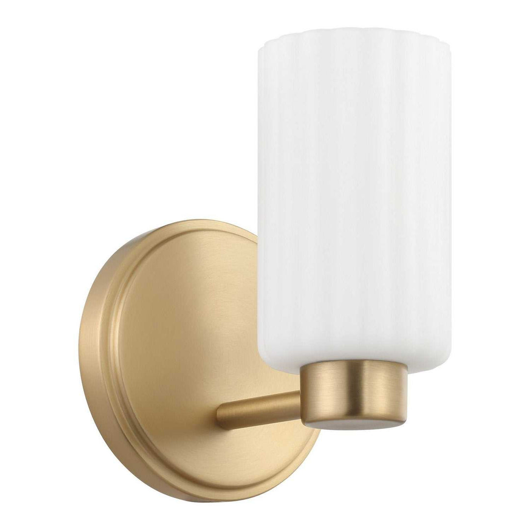 Bedminster One Light Wall Sconce in Champagne Gold, Opal Ribbed Thesis Canada