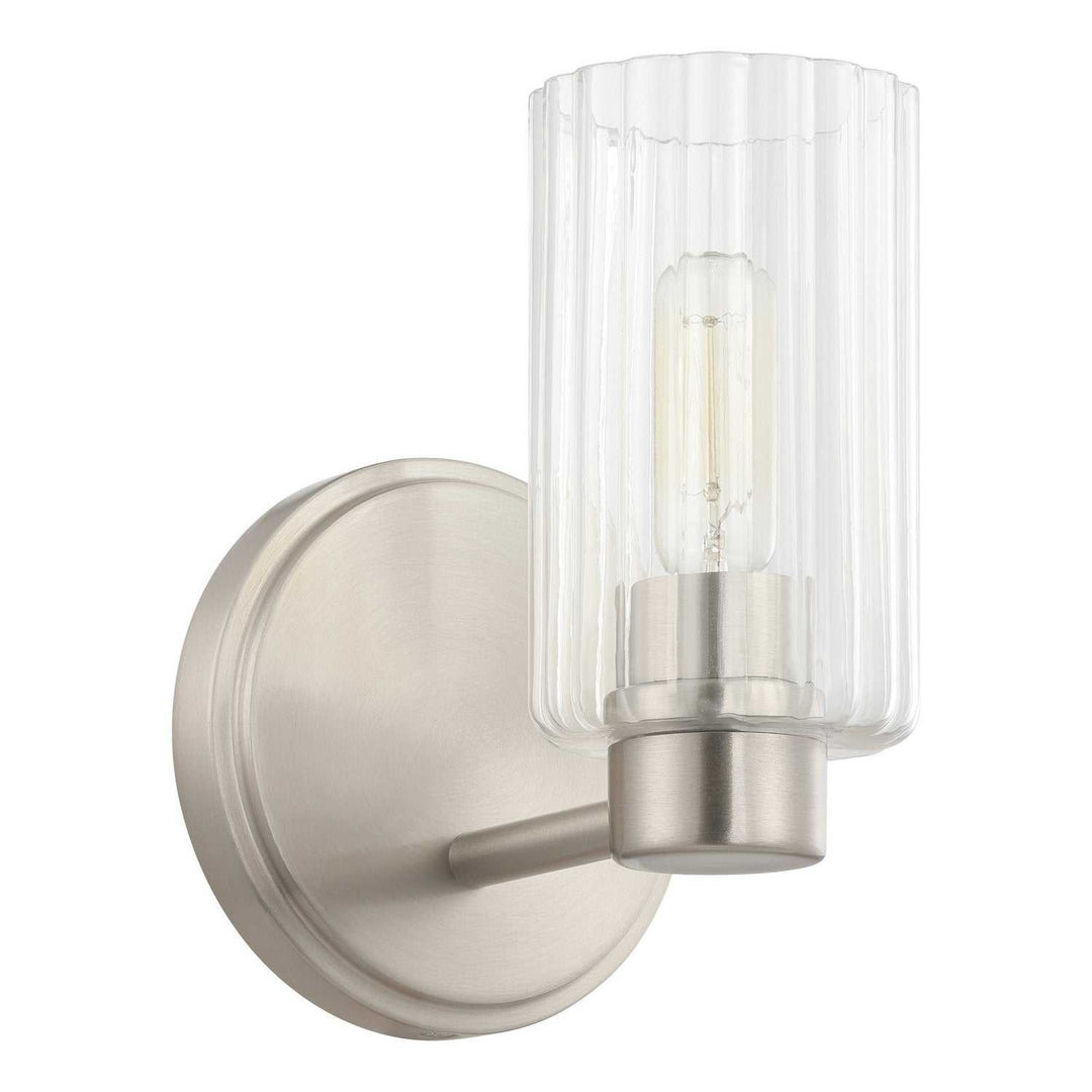 Bedminster One Light Wall Sconce in Brushed Nickel, Clear Ribbed Thesis Canada