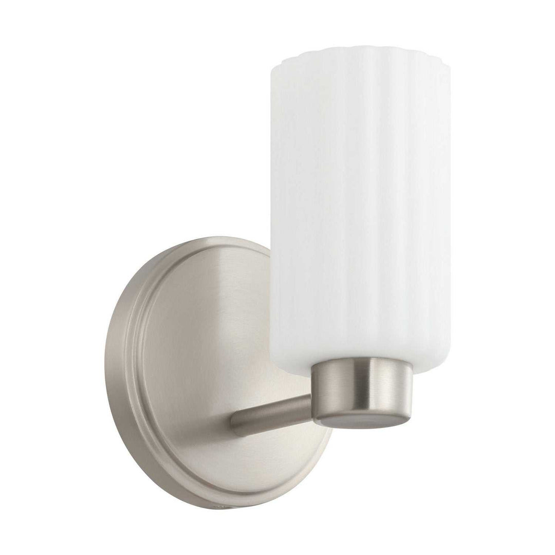 Bedminster One Light Wall Sconce in Brushed Nickel, Opal Ribbed Thesis Canada