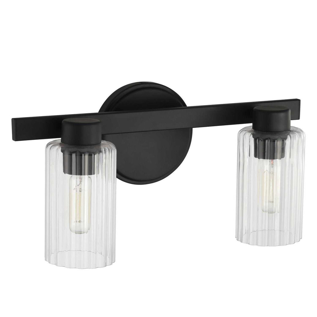 Bedminster Two Light Vanity in Matte Black, Clear Ribbed Thesis Canada
