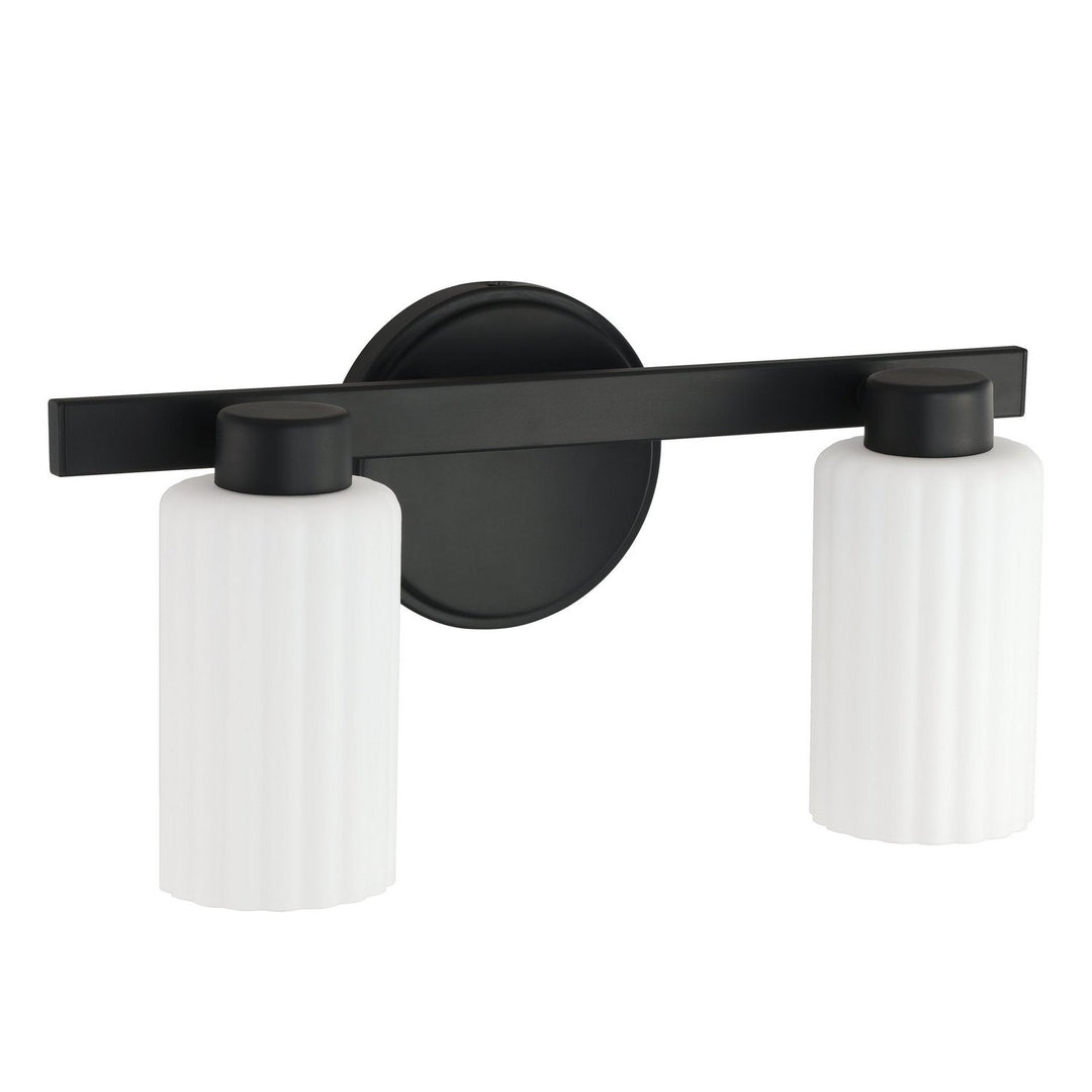 Bedminster Two Light Vanity in Matte Black, Opal Ribbed Thesis Canada