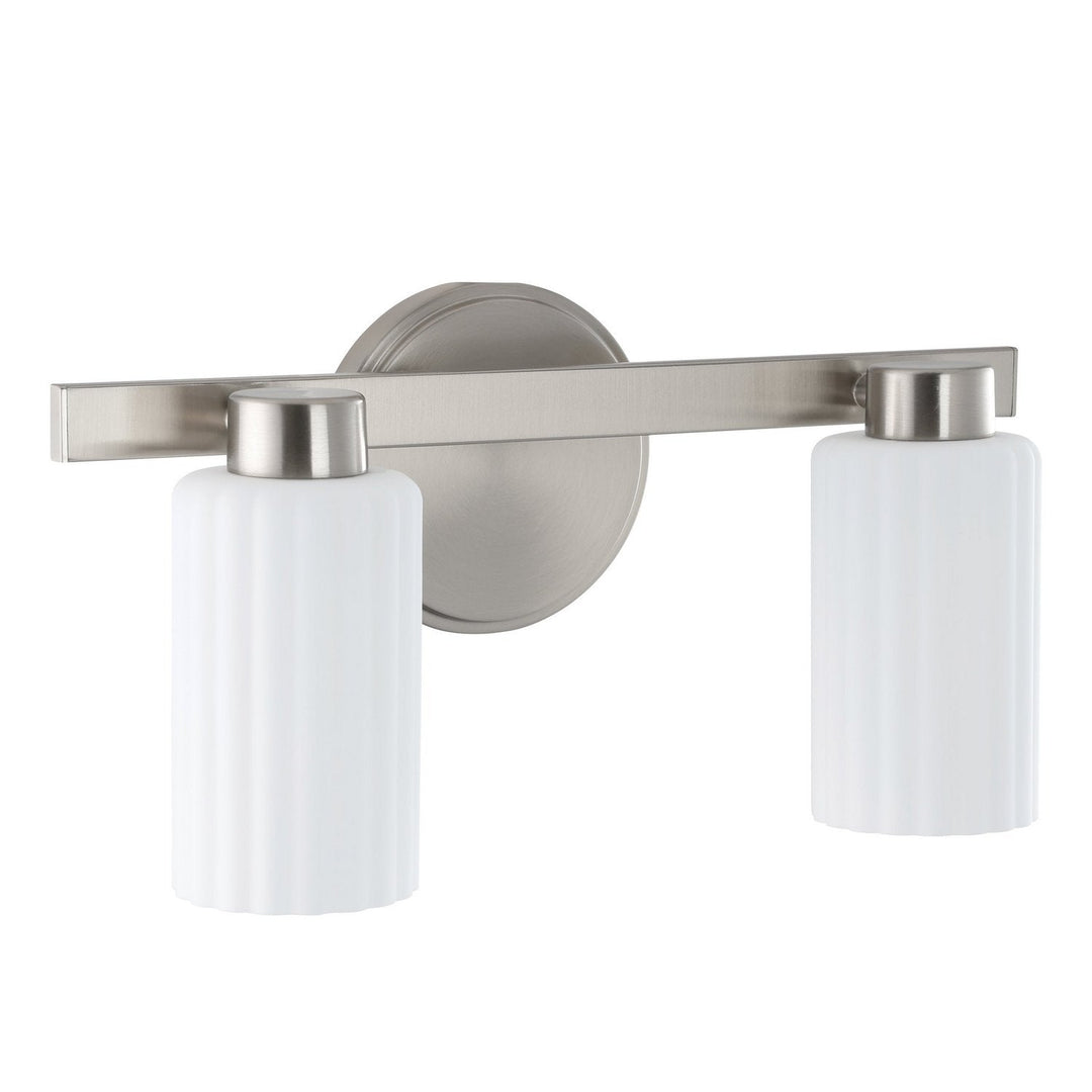 Bedminster Two Light Vanity in Brushed Nickel, Opal Ribbed Thesis Canada