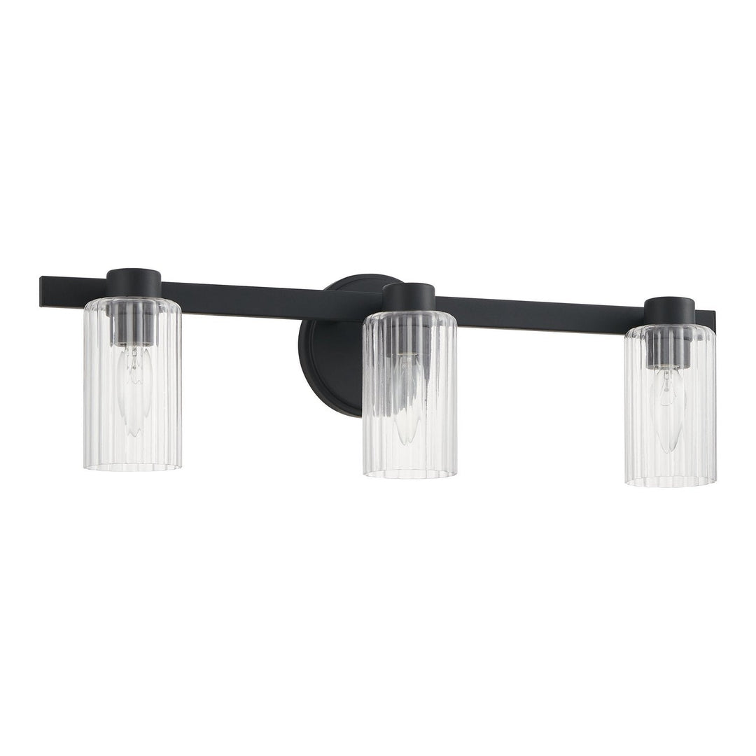 Bedminster Three Light Vanity in Matte Black, Clear Ribbed Thesis Canada