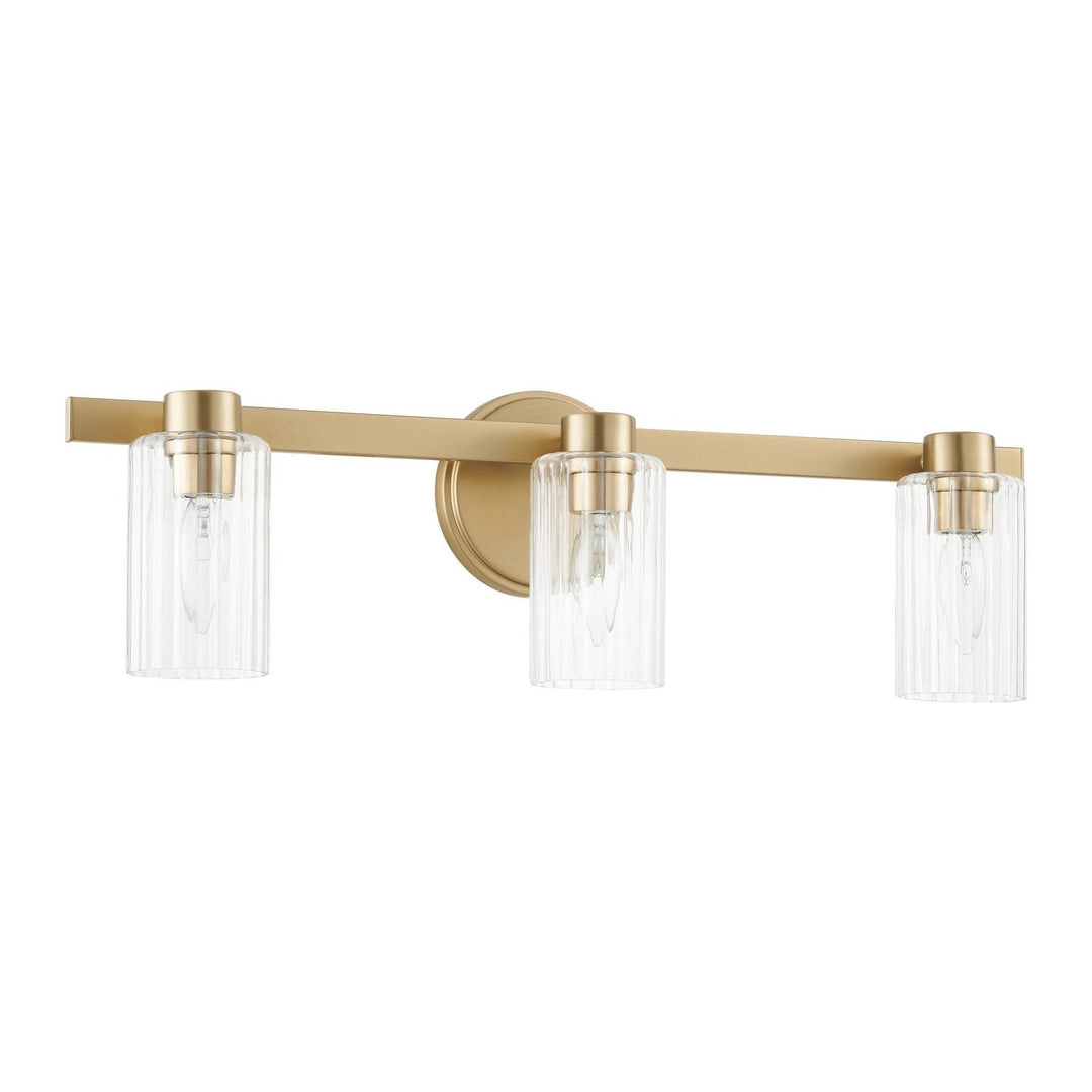 Bedminster Three Light Vanity in Champagne Gold, Clear Ribbed Thesis Canada