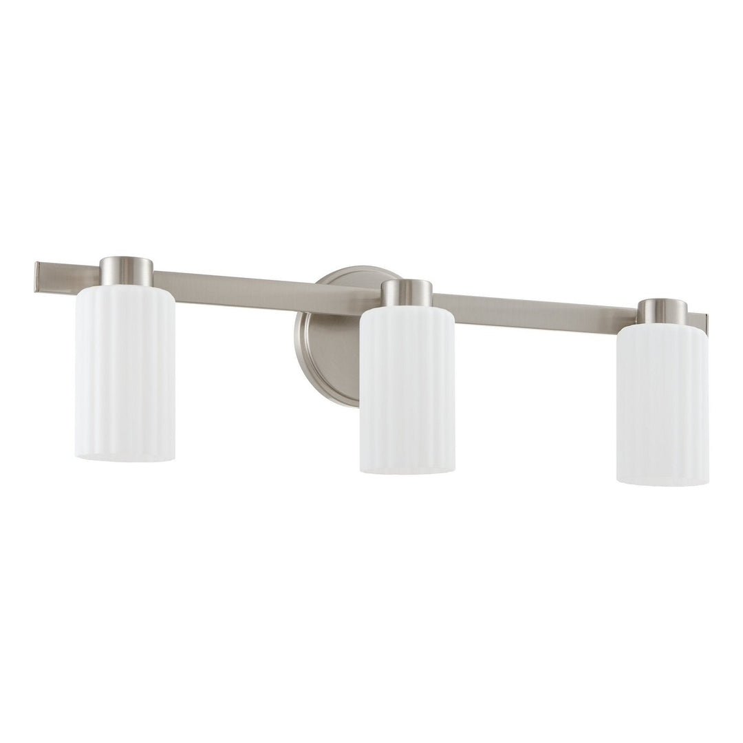 Bedminster Three Light Vanity in Brushed Nickel, Opal Ribbed Thesis Canada