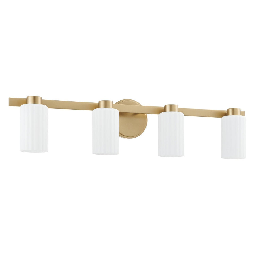Bedminster Four Light Vanity in Champagne Gold, Opal Ribbed Thesis Canada