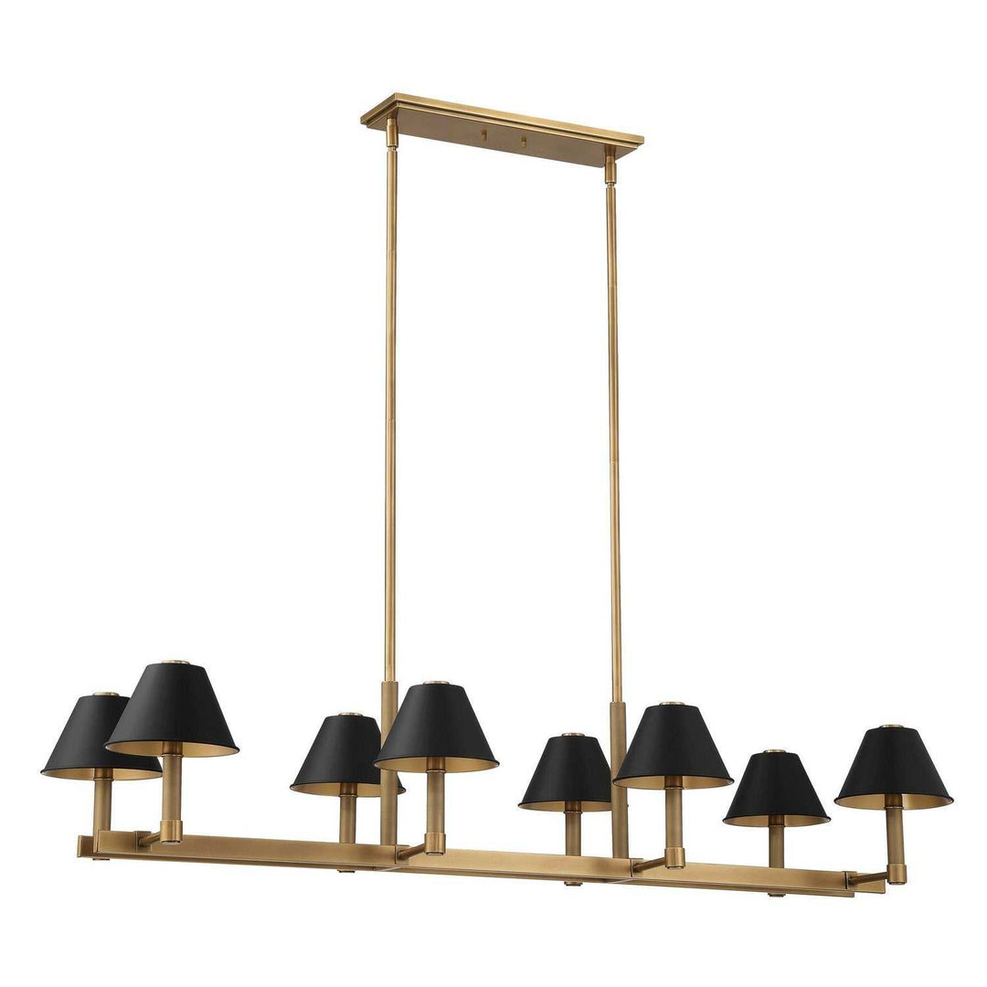 Mcgill Eight Light Linear Chandelier in Natural Brass, Matte Black Thesis Canada