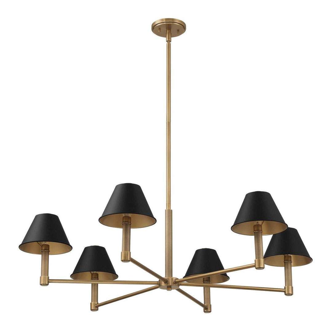 Mcgill Six Light Chandelier in Natural Brass, Matte Black Thesis Canada