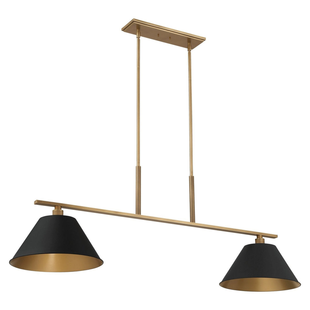 Mcgill Two Light Linear Chandelier in Natural Brass, Matte Black Thesis Canada