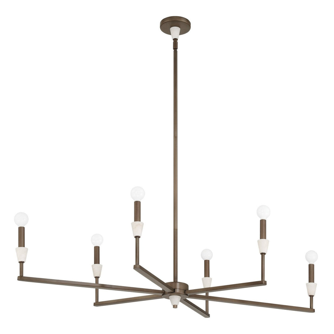 Montclair Six Light Linear Chandelier in Forged Bronze, White Thesis Canada