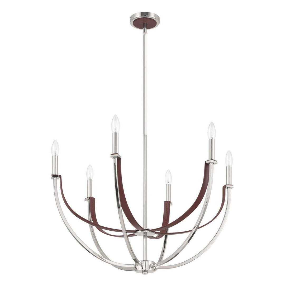 Sussex Six Light Chandelier in Polished Nickel, Dark Brown Thesis Canada