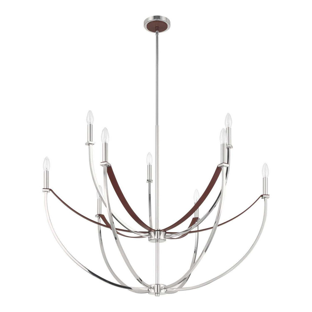 Sussex Nine Light Chandelier in Polished Nickel, Dark Brown Thesis Canada