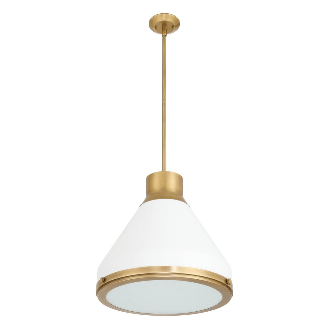 Doyle One Light Pendant in Natural Brass, Matte White Thesis Canada