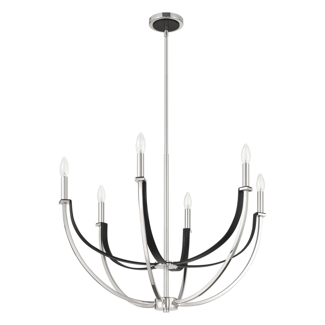 Sussex Six Light Chandelier in Polished Nickel, Black Thesis Canada
