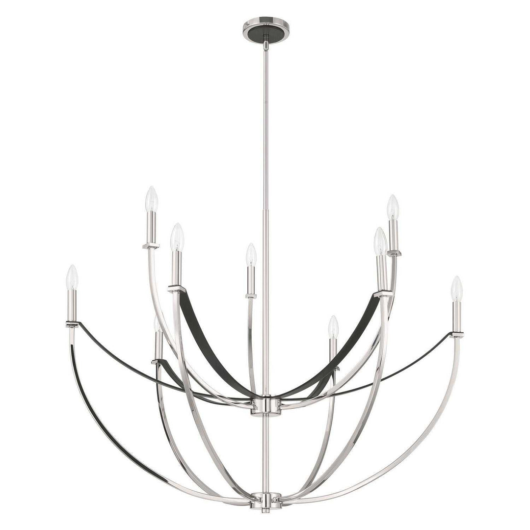 Sussex Nine Light Chandelier in Polished Nickel, Black Thesis Canada