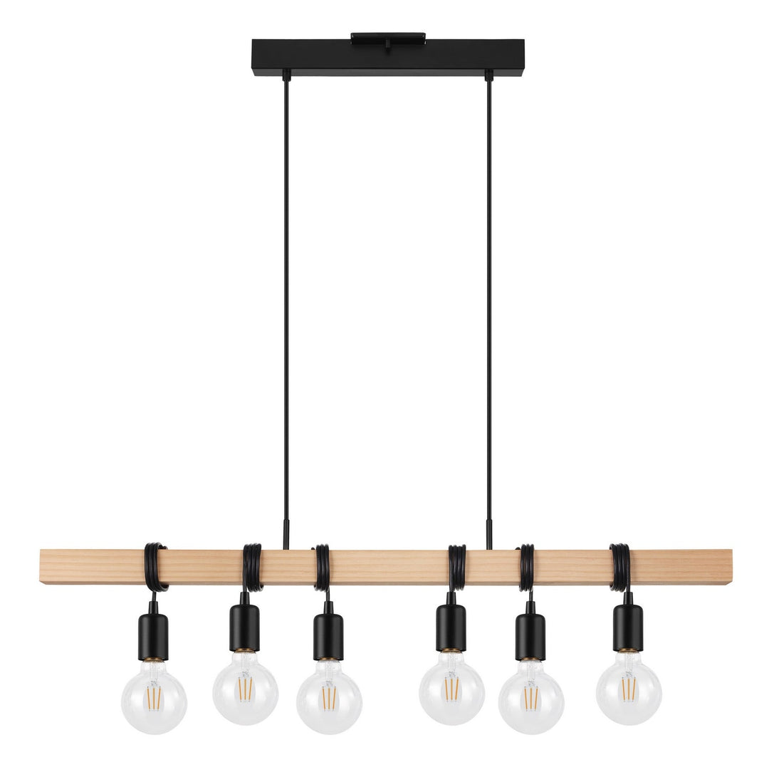 Kingswood Six Light Linear Pendant in Wood & Black Eglo Canada