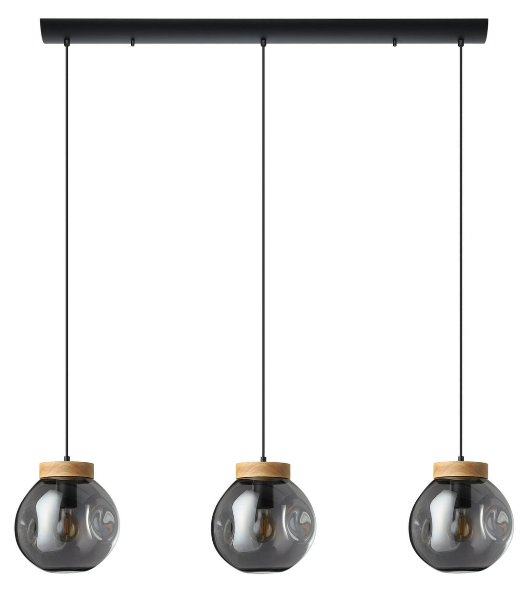 Magacela Three Light Linear Pendant in Black & Light Wood Eglo Canada