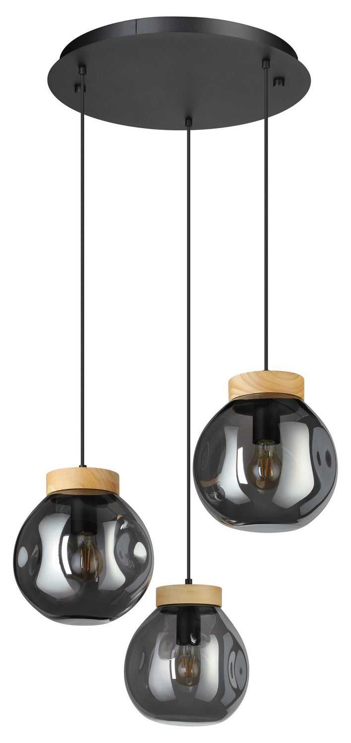 Magacela Three Light Pendant in Black & Light Wood Eglo Canada