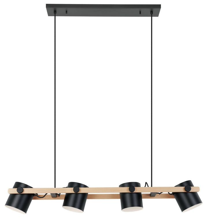 Eglo Canada - 43424A - Four Light Linear Pendant - Hornwood - Black & Natural Wood