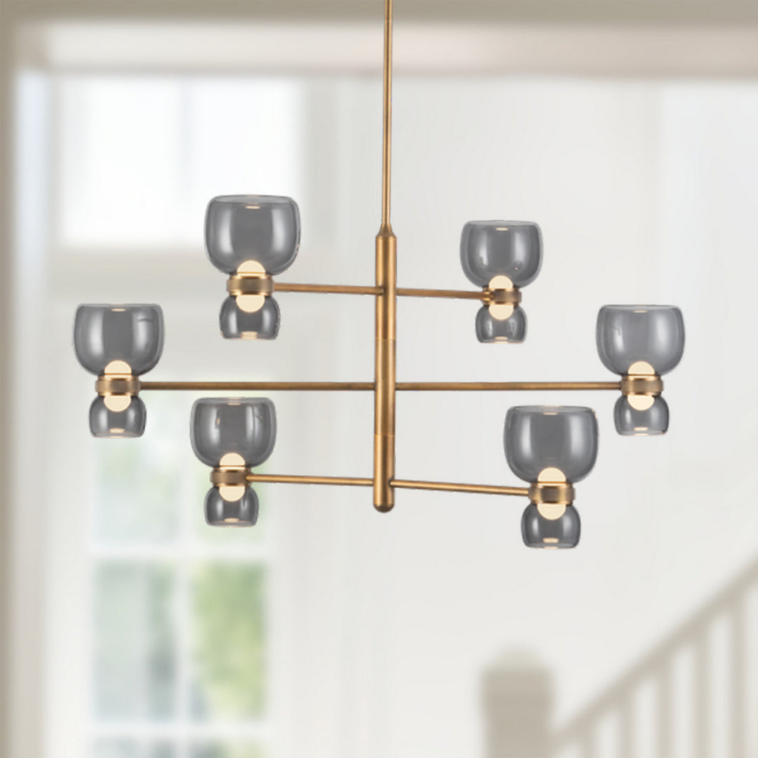 Alora Canada - CH310336VBSM - LED Chandelier - Sutton - Vintage Brass/Smoked Glass