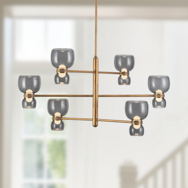 Alora Canada - CH310336VBSM - LED Chandelier - Sutton - Vintage Brass/Smoked Glass