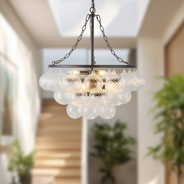 Alora Canada - CH654624MBRC - Six Light Chandelier - Faye - Matte Black/Clear Ribbed Glass