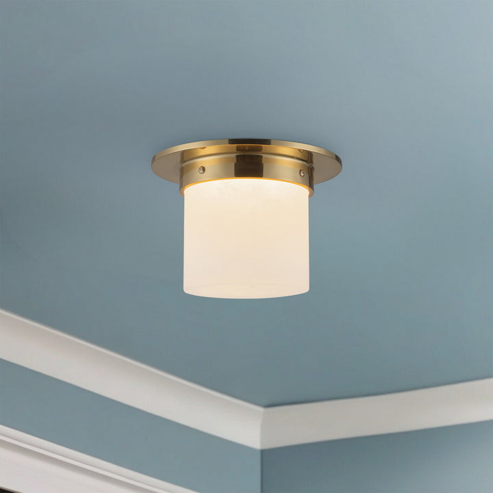 Alora Canada - FM360085PTBAR - One Light Flush Mount - Mineral - Patina Brass/Alabaster