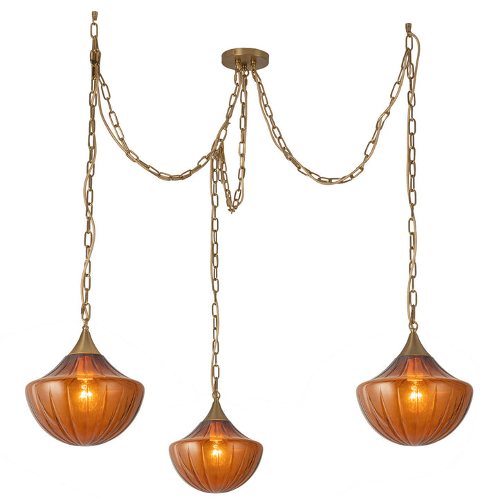 Alora Canada - MP651312BGAM - Three Light Pendant - Farrah - Brushed Gold/Amber