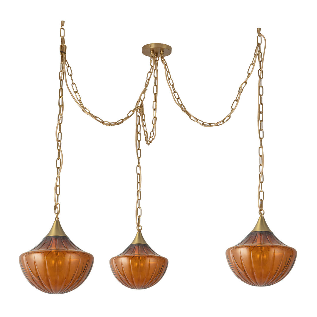 Alora Canada - MP651312BGAM - Three Light Pendant - Farrah - Brushed Gold/Amber