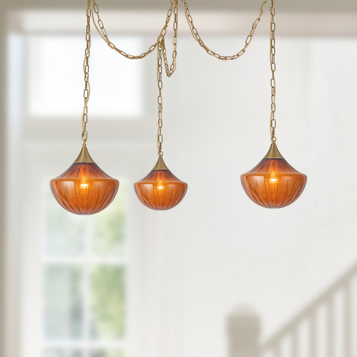 Alora Canada - MP651312BGAM - Three Light Pendant - Farrah - Brushed Gold/Amber