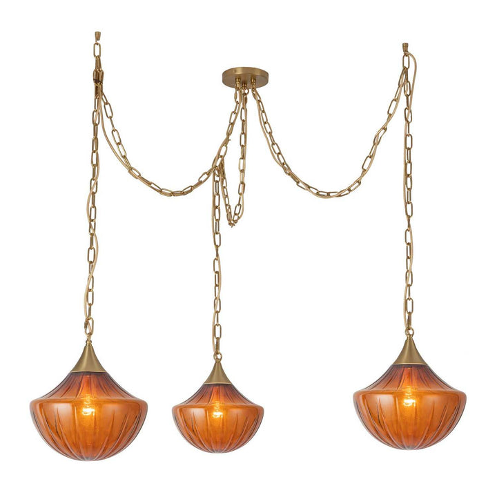 Alora Canada - MP651312BGAM - Three Light Pendant - Farrah - Brushed Gold/Amber