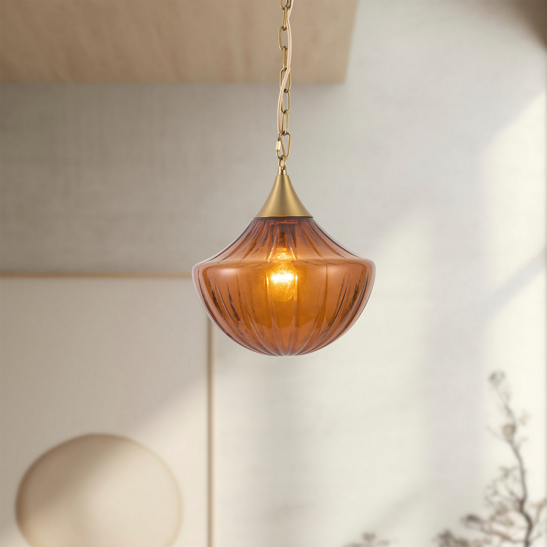 Alora Canada - PD651012BGAM - One Light Pendant - Farrah - Brushed Gold/Amber