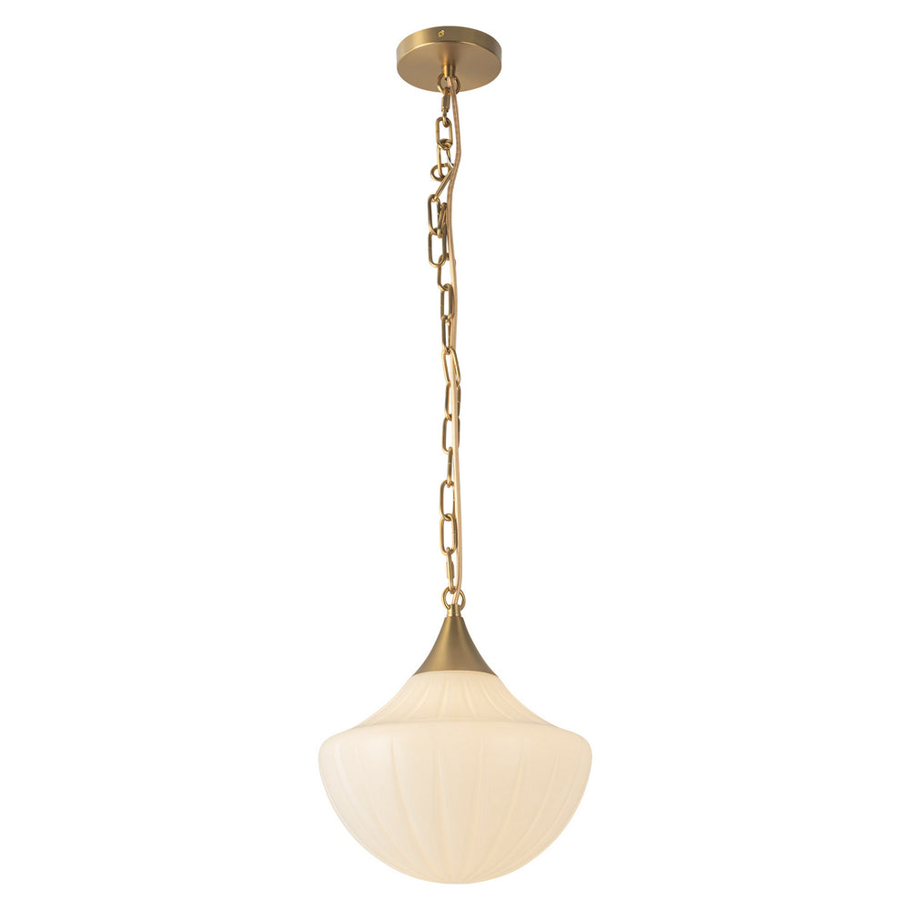 Alora Canada - PD651012BGGR - One Light Pendant - Farrah - Brushed Gold/Glossy Ribbed Opal Glass