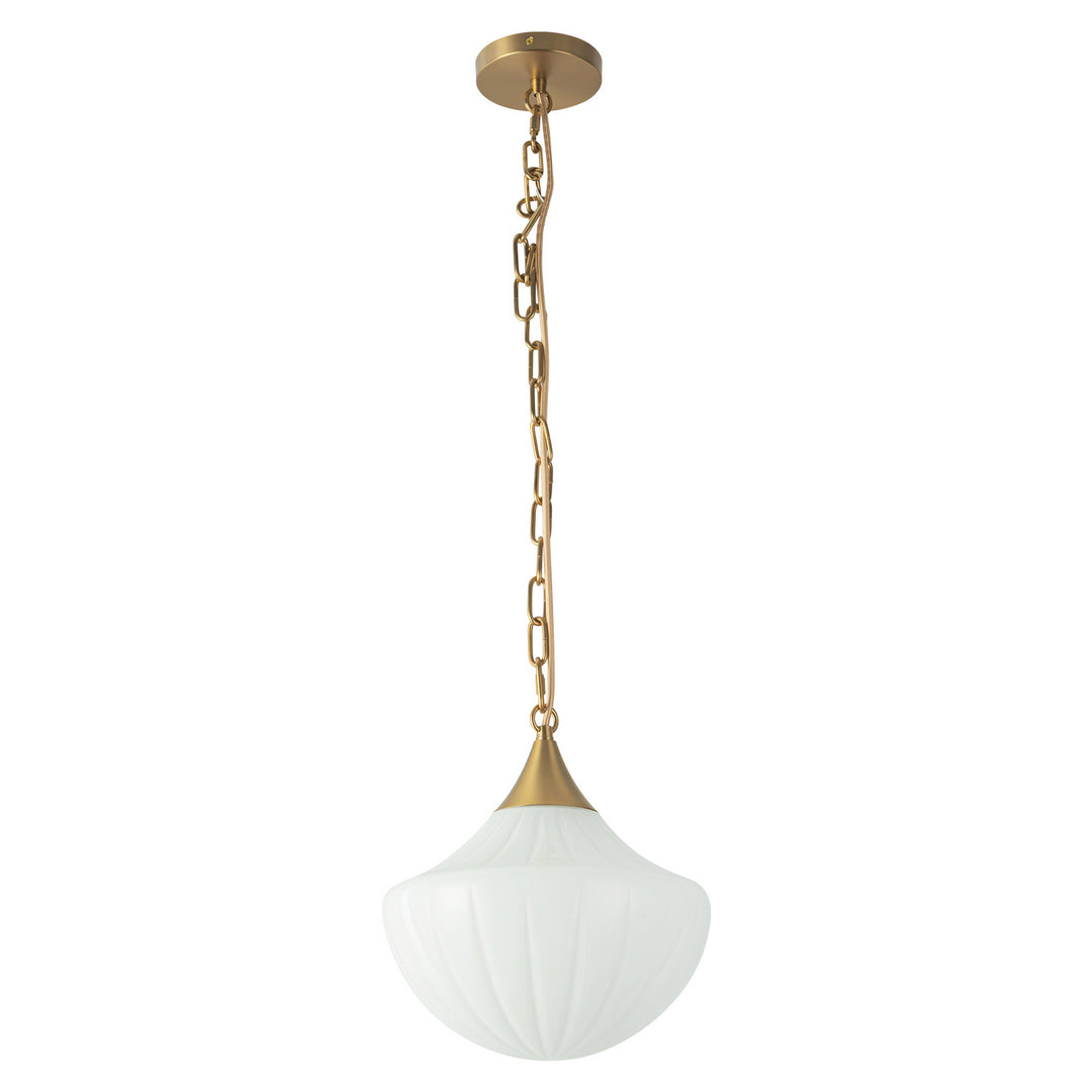 Alora Canada - PD651012BGGR - One Light Pendant - Farrah - Brushed Gold/Glossy Ribbed Opal Glass