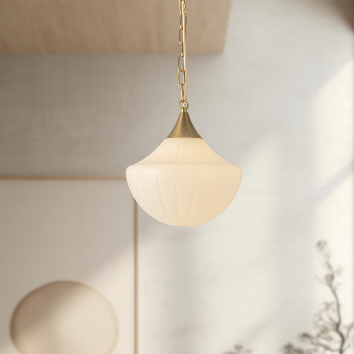 Alora Canada - PD651012BGGR - One Light Pendant - Farrah - Brushed Gold/Glossy Ribbed Opal Glass