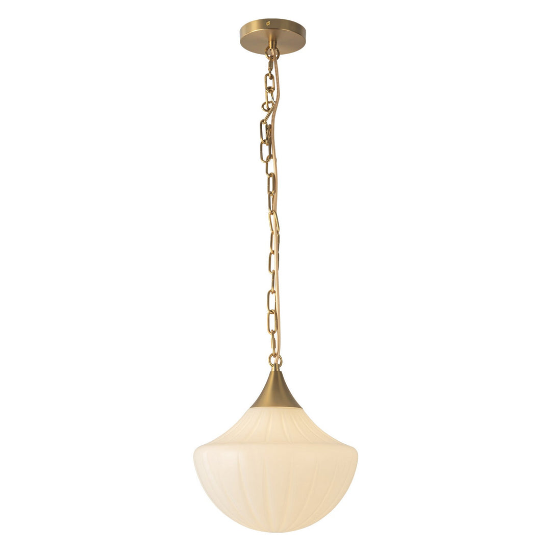 Alora Canada - PD651012BGGR - One Light Pendant - Farrah - Brushed Gold/Glossy Ribbed Opal Glass