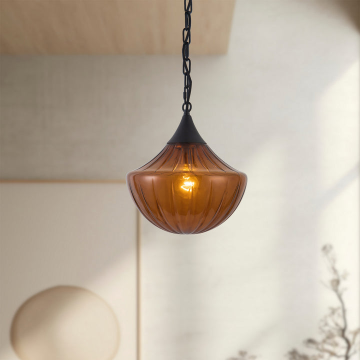 Alora Canada - PD651012MBAM - One Light Pendant - Farrah - Matte Black/Amber