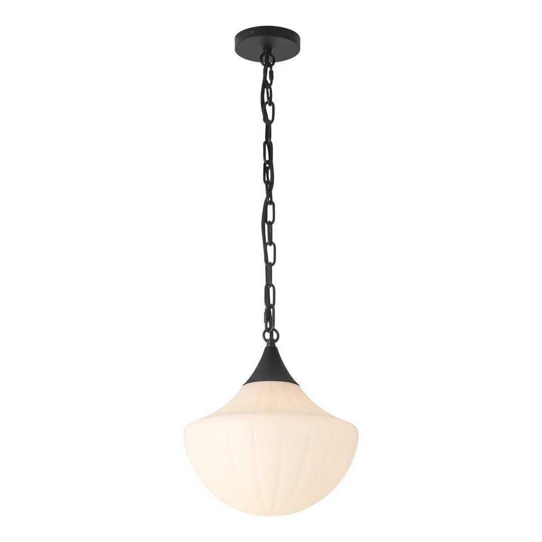 Alora Canada - PD651012MBGR - One Light Pendant - Farrah - Matte Black/Glossy Ribbed Opal Glass