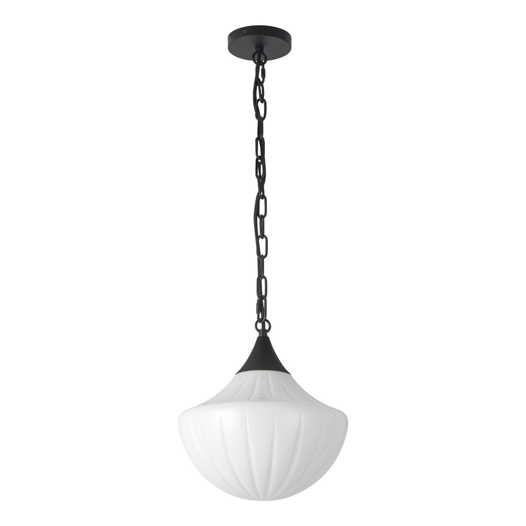 Alora Canada - PD651012MBGR - One Light Pendant - Farrah - Matte Black/Glossy Ribbed Opal Glass