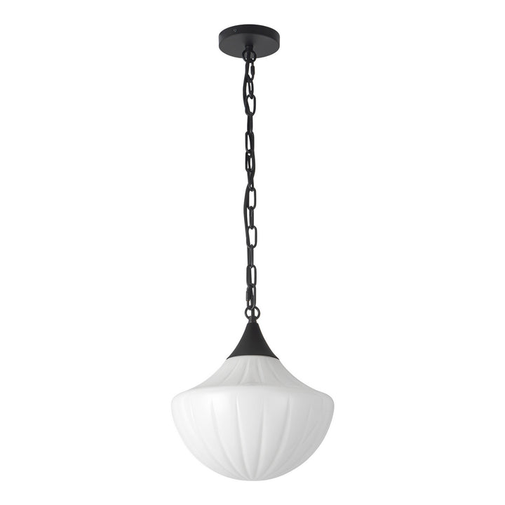Alora Canada - PD651012MBGR - One Light Pendant - Farrah - Matte Black/Glossy Ribbed Opal Glass